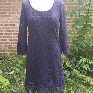 Shelli Segal Purple Crochet Mini Shift Dress